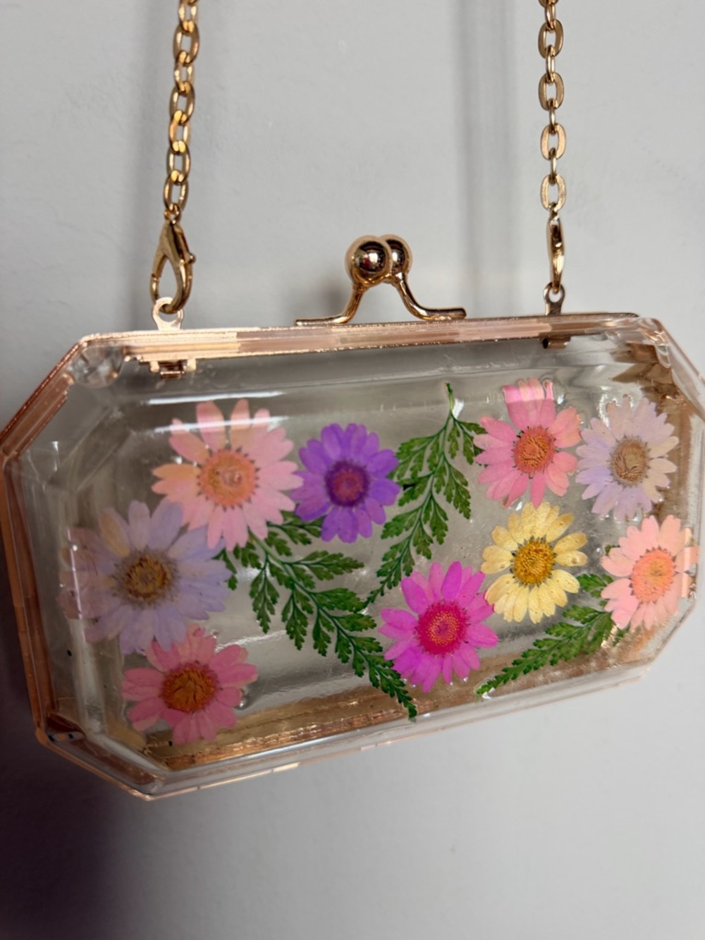 Handmade Floral Resin Box Clear bag Concert or Festival Clutch